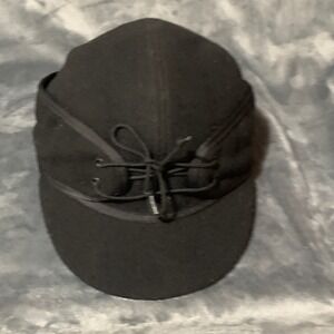 Crowncap Cap Mens 7 1/4 Wool Ear Flap Winter Hat Black Made in Canada HuntingEUC